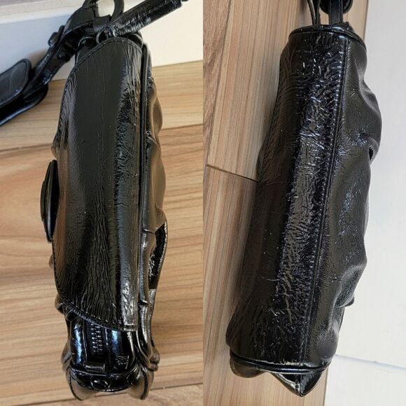 Just Cavalli Patent Leather Flap Dumpling Clutch Wristlet in Black - Picture 12 of 16